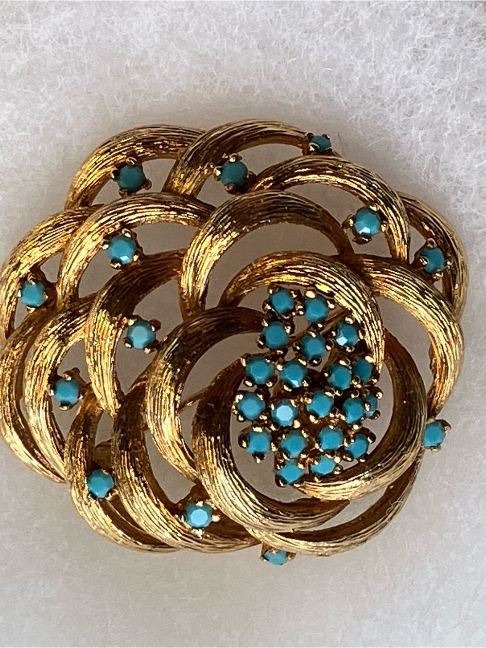 Panetta Brutalist Gold-Tone Opaque Turquoise Brooch- Vintage